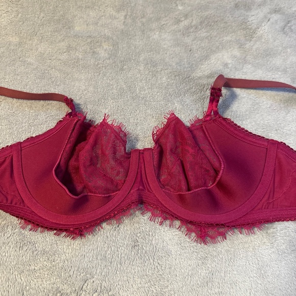 Victorias Secret Dream Angels Push Up Without Padding Maroon Red Lace Bra 34D - Picture 4 of 8